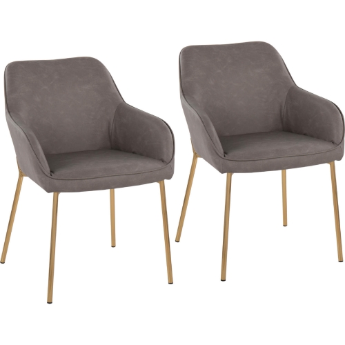 Daniella Dining Chair in Grey Leatherette & Gold Steel (Set of 2)